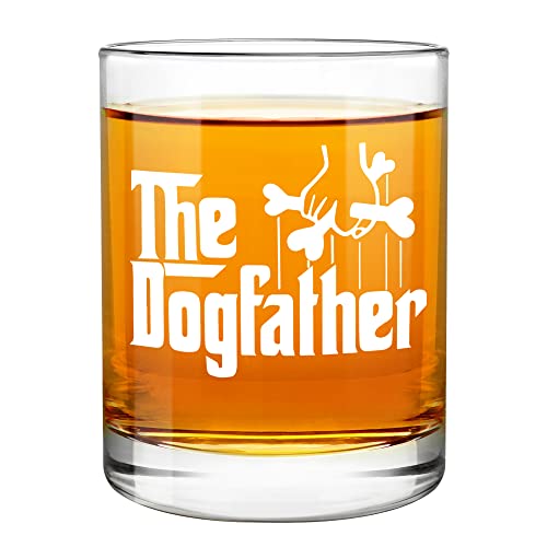 The Dogfather Funny Whiskey Glass - Dog Lover Gifts for Men, Gag Unique Fathers Day Christmas Birthday Gifts for Dog Dads, Dog Owner, Men from Daughter, Son, Kids, Friends, Old Fashioned Glass, 11oz