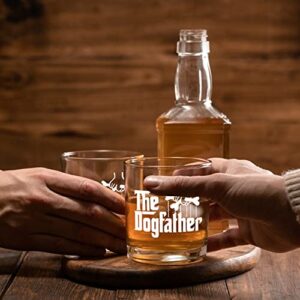 The Dogfather Funny Whiskey Glass - Dog Lover Gifts for Men, Gag Unique Fathers Day Christmas Birthday Gifts for Dog Dads, Dog Owner, Men from Daughter, Son, Kids, Friends, Old Fashioned Glass, 11oz