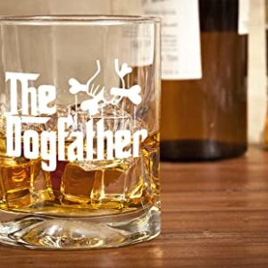 The Dogfather Funny Whiskey Glass - Dog Lover Gifts for Men, Gag Unique Fathers Day Christmas Birthday Gifts for Dog Dads, Dog Owner, Men from Daughter, Son, Kids, Friends, Old Fashioned Glass, 11oz