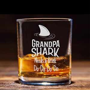 Grandpa Shark Needs A Drink Do Do Do Do Whiskey Glass - Gift For Grandpa From Grandkids