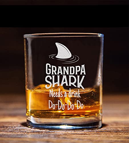 Grandpa Shark Needs A Drink Do Do Do Do Whiskey Glass - Gift For Grandpa From Grandkids