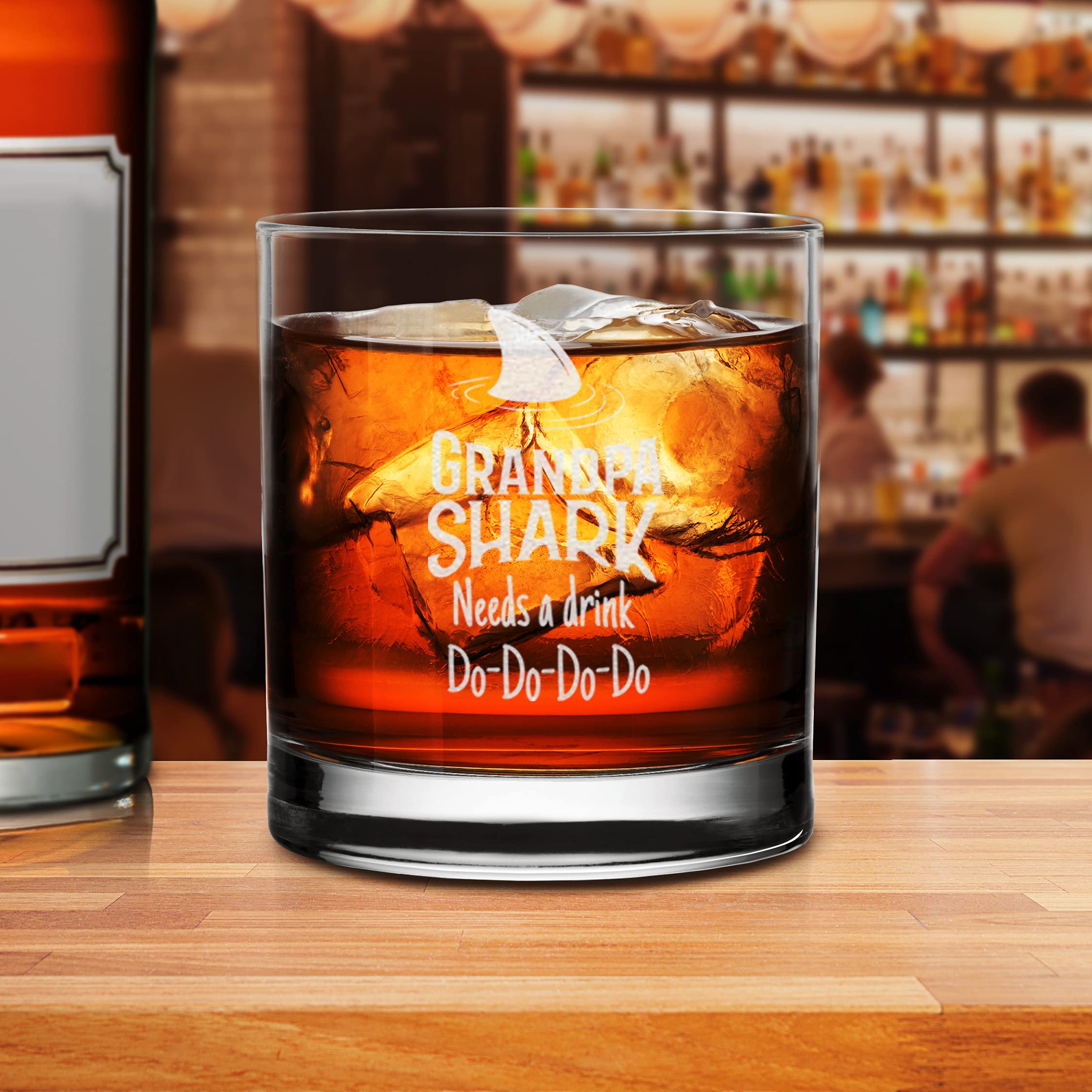 Grandpa Shark Needs A Drink Do Do Do Do Whiskey Glass - Gift For Grandpa From Grandkids