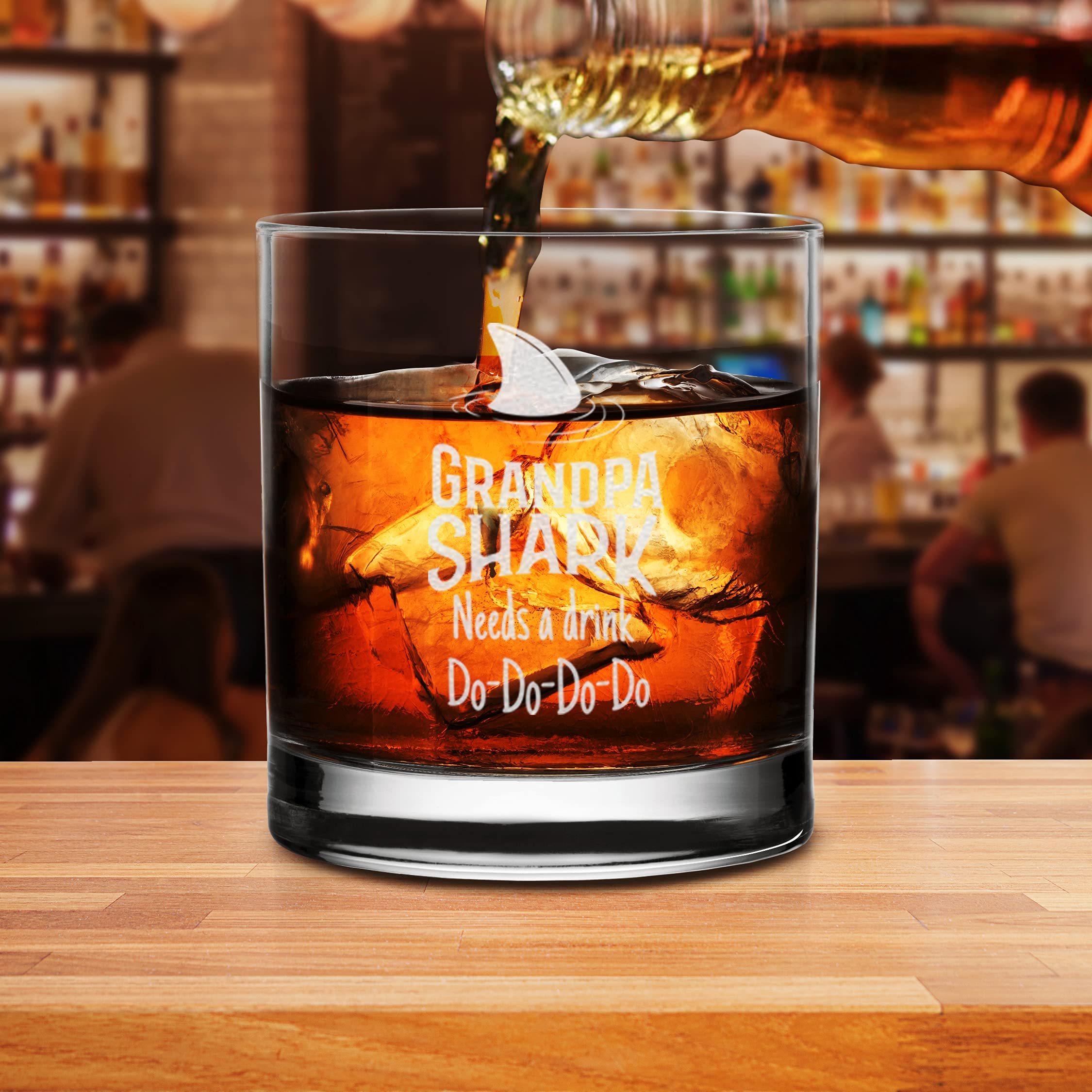 Grandpa Shark Needs A Drink Do Do Do Do Whiskey Glass - Gift For Grandpa From Grandkids