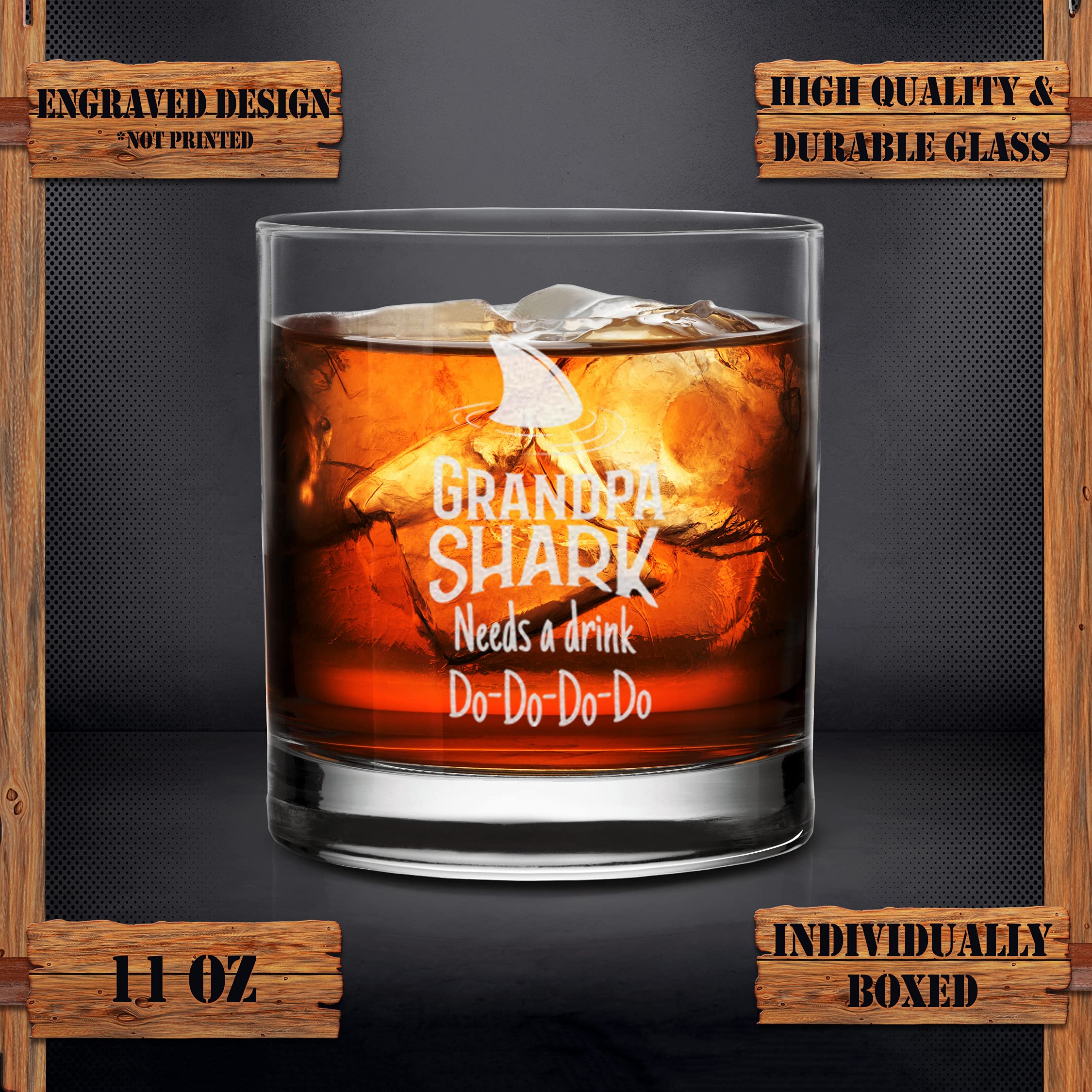 Grandpa Shark Needs A Drink Do Do Do Do Whiskey Glass - Gift For Grandpa From Grandkids