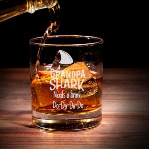 Grandpa Shark Needs A Drink Do Do Do Do Whiskey Glass - Gift For Grandpa From Grandkids