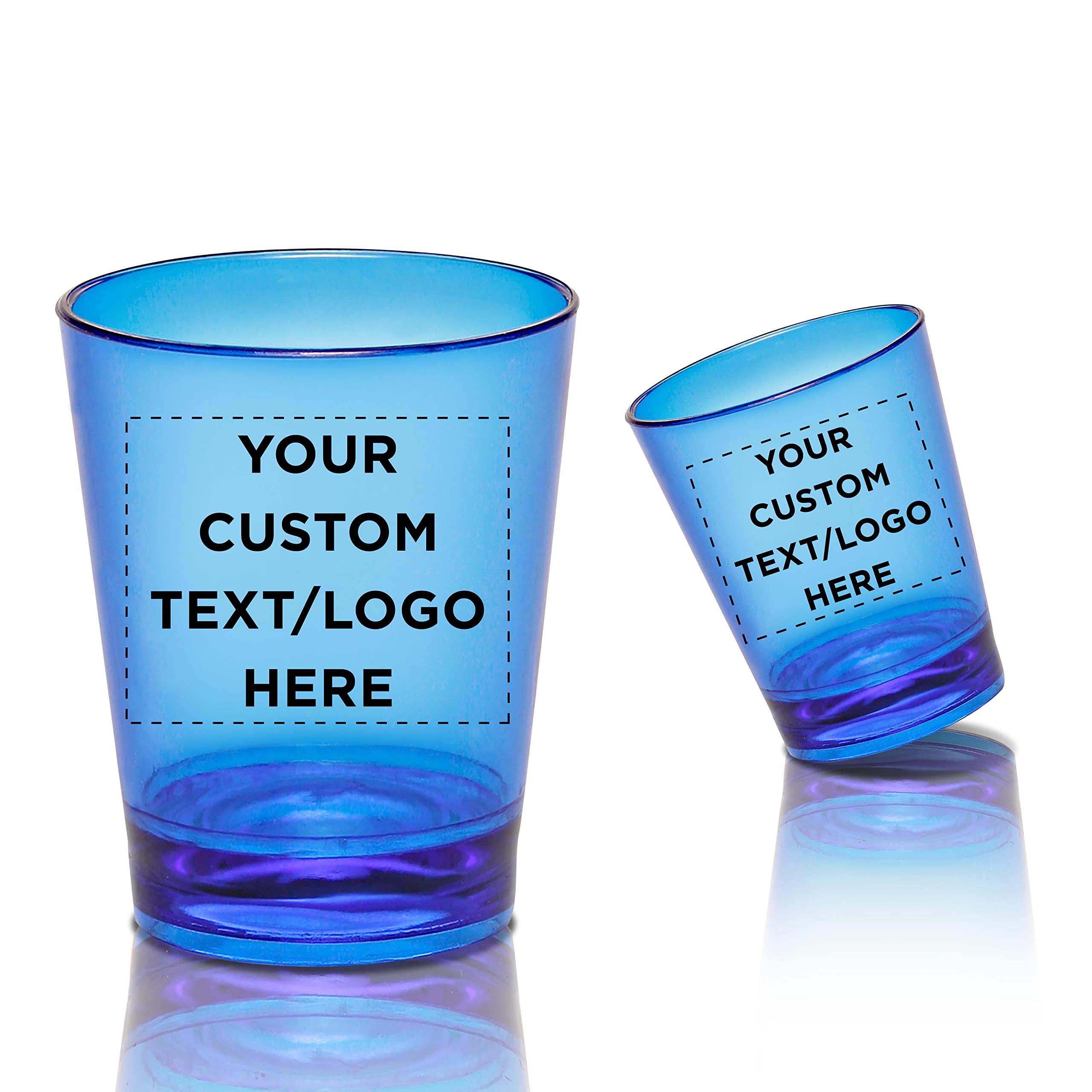 Custom Translucent Plastic Shot Glasses 1.5 oz. Set of 100, Personalized Bulk Pack - Acrylic, Great for Wedding, Party, Birthday, Gifts - Blue