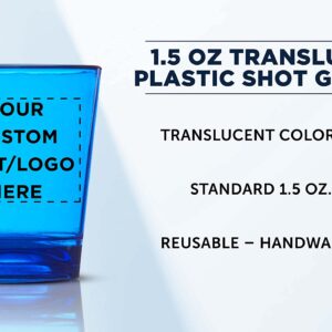 Custom Translucent Plastic Shot Glasses 1.5 oz. Set of 100, Personalized Bulk Pack - Acrylic, Great for Wedding, Party, Birthday, Gifts - Blue