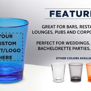 Custom Translucent Plastic Shot Glasses 1.5 oz. Set of 100, Personalized Bulk Pack - Acrylic, Great for Wedding, Party, Birthday, Gifts - Blue