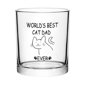 futtumy cat dad gifts, world's best cat dad ever whiskey glass, cat dad gift for fathers day birthday christmas, cat dad whiskey glass for dad father cat dad stepdad bonus dad men cat lover, 10oz