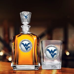 Heritage Pewter University of West Virginia Square Shot Glass | Hand-Sculpted 1.5 Ounce Shot Glass | Intricately Crafted Metal Pewter Alma Mater Inlay