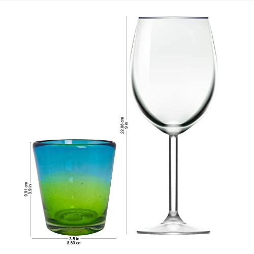 NOVICA Hand Blown Blue And Green Glass Rock Glasses 'Aurora Tapatia'