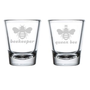 mip set of 2 shot glasses 1.75oz shot glass queen bee beekeeper funny gift couple his and her, bride and groom, wedding, engagement, anniversary, bridal shower