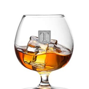 Personalized Premium Cognac Brandy Whiskey 12oz Glass Pewter Metal Monogram Initial Pewter Engraved Crest Novelty for Weddings, Birthdays or any Special Occasions by Fine Occasion – Letter T