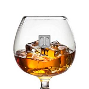 Personalized Premium Cognac Brandy Whiskey 12oz Glass Pewter Metal Monogram Initial Pewter Engraved Crest Novelty for Weddings, Birthdays or any Special Occasions by Fine Occasion – Letter T