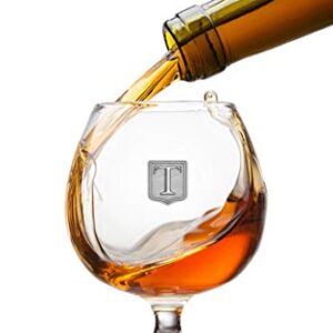 Personalized Premium Cognac Brandy Whiskey 12oz Glass Pewter Metal Monogram Initial Pewter Engraved Crest Novelty for Weddings, Birthdays or any Special Occasions by Fine Occasion – Letter T