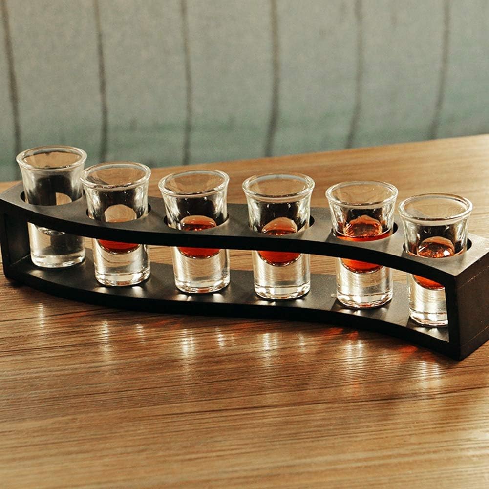 Alvinlite Shot Glass Tray,Tequila Flight Board,Beer Flight Sampler Serving Tray,Vintage Shot Glass Display Shelf Perfect for Party Bar Cocktail Tequila 6 holes Type shot