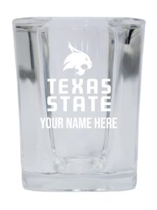 personalized customizable texas state bobcats etched square shot glass 2 oz with custom name (1) officially licensed collegiate product