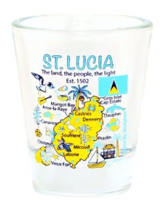 world by shotglass/copyrighted design by agiftcorp st. lucia landmarks and icons collage shot glass