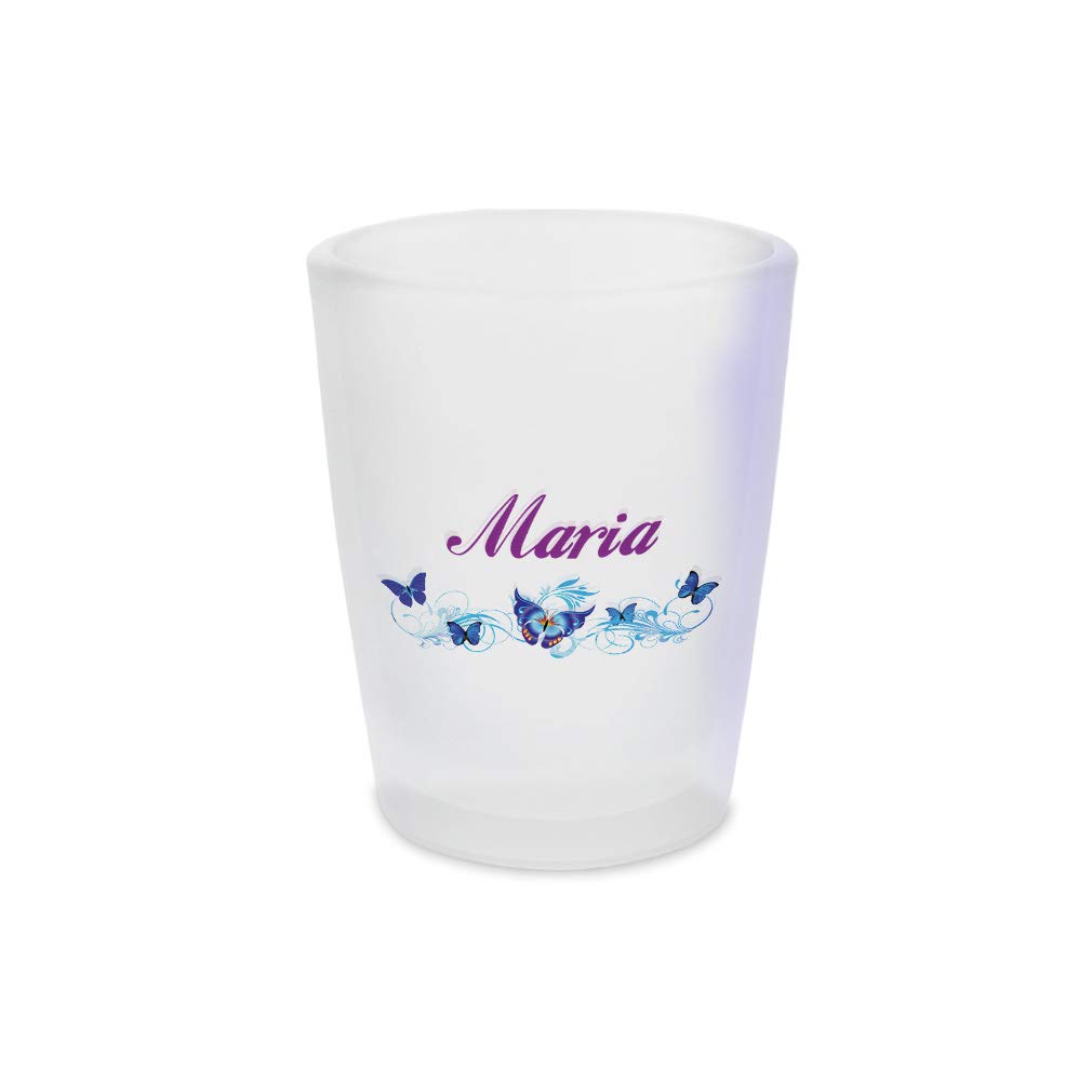 Personalized Custom Text Girly Butterfly Blue Ceramic Shot Glass Cup