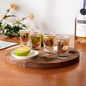 de la Cruz Tequila Flight Board with Salt Rim, Includes 4x Shot Glasses and Ceramic Plate Handmade Board, Glass Holder, Bar Party Serving Tray, Family Dinner Party, Gift for Friend