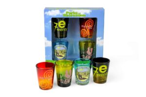 surreal entertainment parks and recreation location logos 4 piece shot glass set