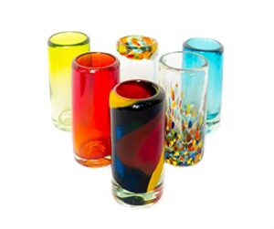 mexican tequila shot glasses - set of 6 large shot glasses pretty novelty design multicolor recycled glassware set unique artisan crafted dishwasher safe hand blown 2 oz