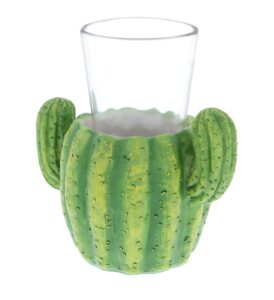 cota global green cactus plant shaped shot glass cool & funny whiskey tequila & alcohol drinking glass for shots, decor shot glasses 3.75" x 4" 1.5 oz
