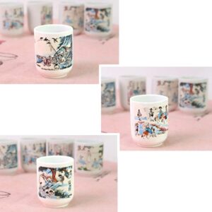 PARTYCRAFTZ Korean Soju Shot Glass Set – 5 Piece Ceramic Pottery Cup for Whiskey Sake Vodka Alcohol Liquor w/Korea Traditional Illustration Paintings Gift Party Decoration Display Drinking Glasses