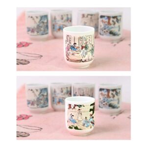 PARTYCRAFTZ Korean Soju Shot Glass Set – 5 Piece Ceramic Pottery Cup for Whiskey Sake Vodka Alcohol Liquor w/Korea Traditional Illustration Paintings Gift Party Decoration Display Drinking Glasses