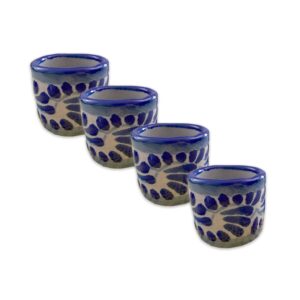 talavera potteryclay blue shot glasses for mezcal or tequila (pack 4, short)