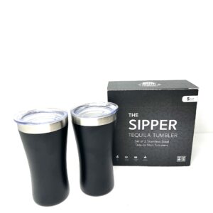 The Sipper Set of 2 Black, The Original Tequila tumbler. 5 oz Insulated Stainless Steel Keeps Your Tequila at the Perfect Temperature. Shot Glass, Tequila Gift, Gift for women, Gift for men