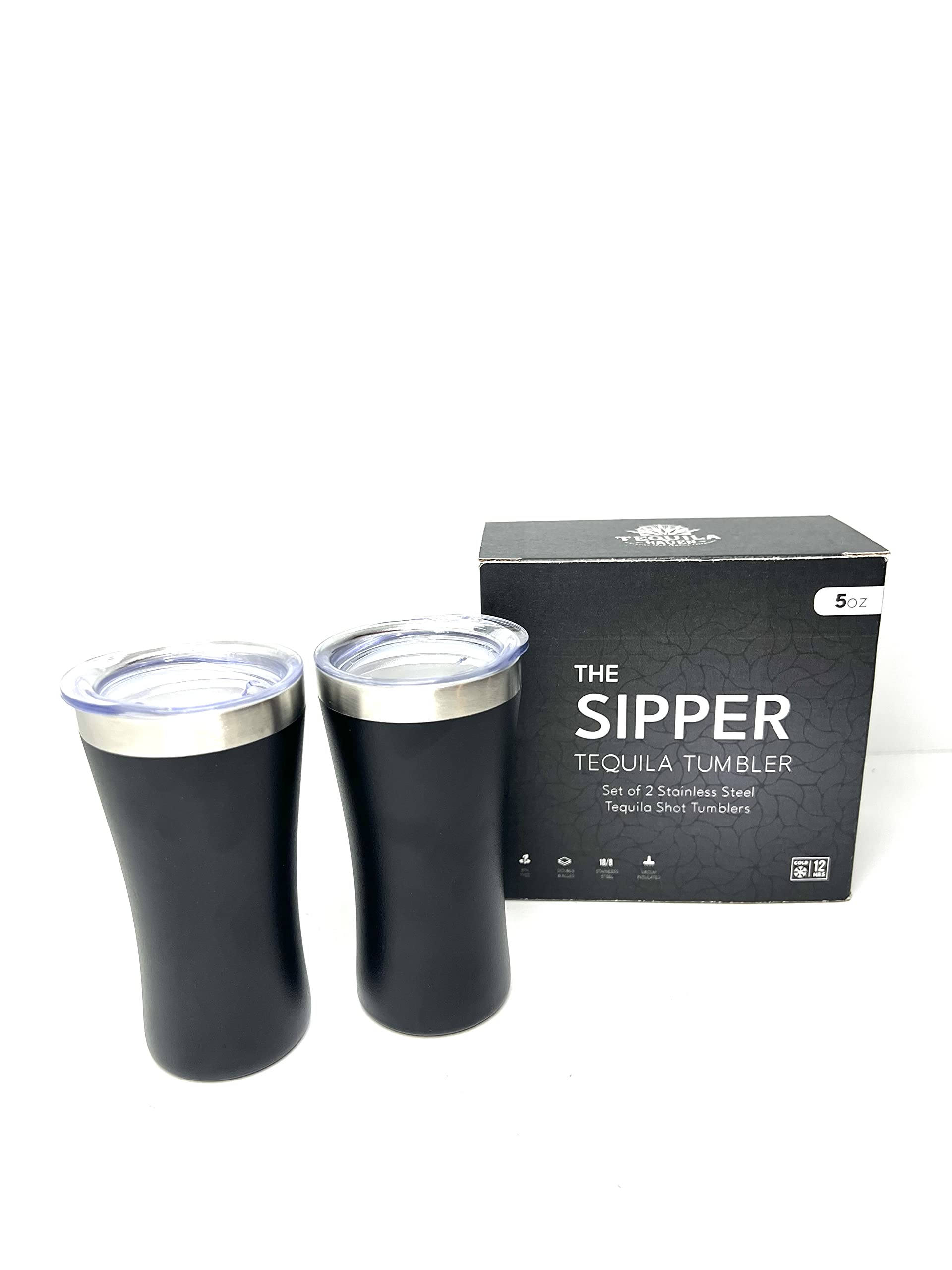 The Sipper Set of 2 Black, The Original Tequila tumbler. 5 oz Insulated Stainless Steel Keeps Your Tequila at the Perfect Temperature. Shot Glass, Tequila Gift, Gift for women, Gift for men