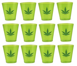 outside the box imports 420 party, marijuana leaf plastic shot glasses marijuana leaf theme party, marijuana bachelorette party, cannabis party decor (green collection)