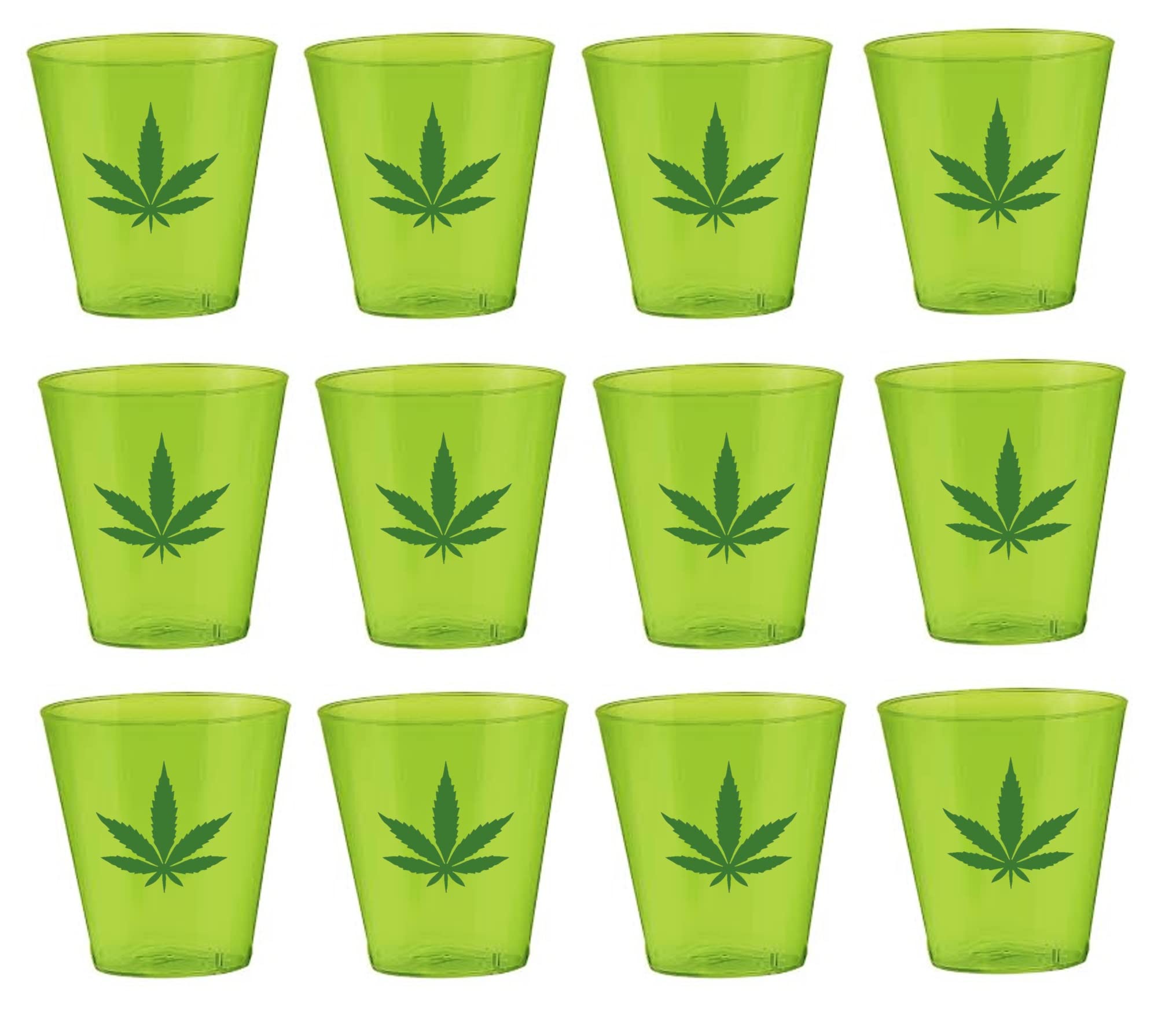 Outside The Box Imports 420 Party, Marijuana Leaf plastic shot glasses Marijuana leaf theme party, marijuana bachelorette party, cannabis party decor (Green Collection)