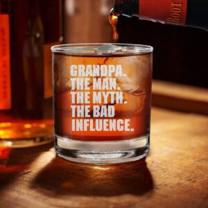 shop4ever® Grandpa. The Man. The Myth. The Bad Influence. Engraved Whiskey Glass Father's Day Gift for Grandpa Drinking Glass