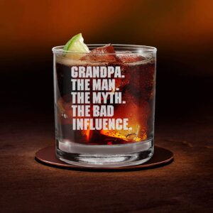 shop4ever® Grandpa. The Man. The Myth. The Bad Influence. Engraved Whiskey Glass Father's Day Gift for Grandpa Drinking Glass