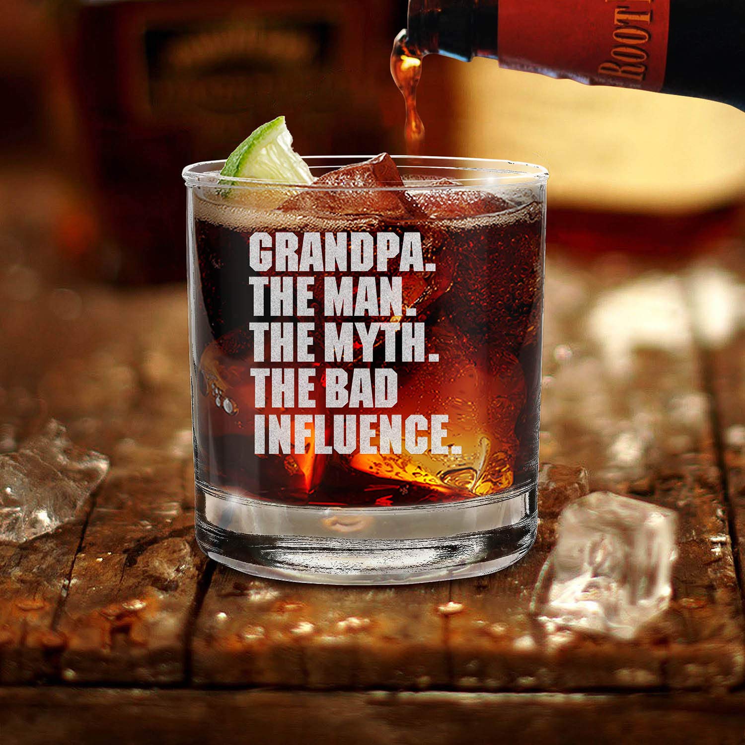 shop4ever® Grandpa. The Man. The Myth. The Bad Influence. Engraved Whiskey Glass Father's Day Gift for Grandpa Drinking Glass