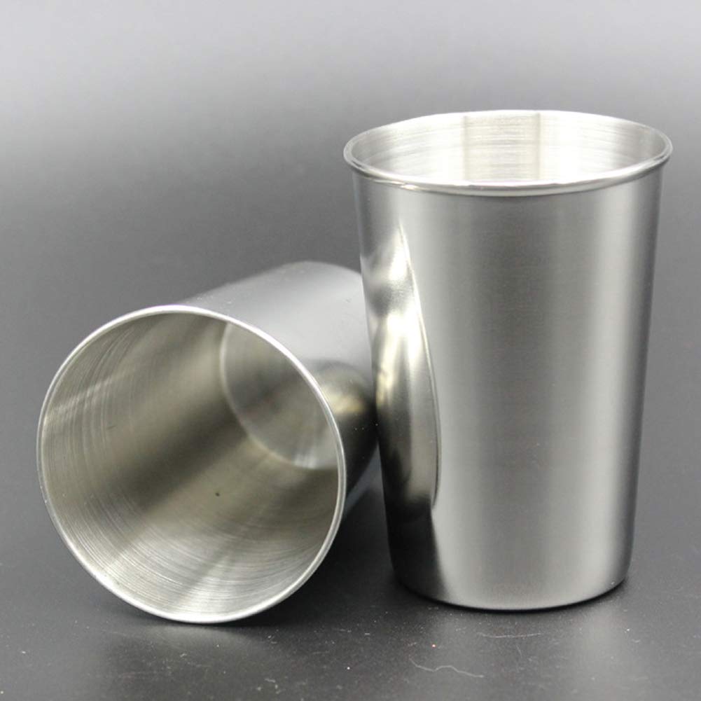 lasenersm 4 Pieces 170ml (5.7 oz) Stainless Steel Shot Cups Shot Glass Drinking Vessel with One Black PU-Leather Carrying Case Outdoor Camping Travel Coffee Tea Cup, Silver Cup, Black Case