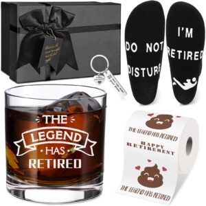 fumete funny retirement gifts retirement party decorations set whiskey bourbon lowball glass full length socks heart shape keychain retirement toilet paper gift for men women coworkers with gift box