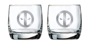 deadpool whiskey glasses - collectible gift set - official marvel product - 10 oz. capacity - set of 2 - classic design - sturdy base - perfect for scotch, bourbon, and old fashioned cocktails