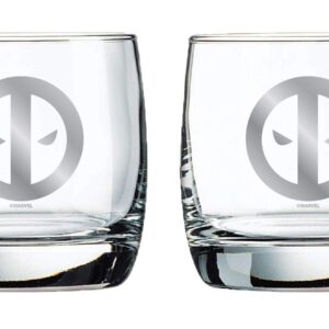 Deadpool Whiskey Glasses - Collectible Gift Set - Official Marvel Product - 10 oz. Capacity - Set of 2 - Classic Design - Sturdy Base - Perfect for Scotch, Bourbon, and Old Fashioned Cocktails