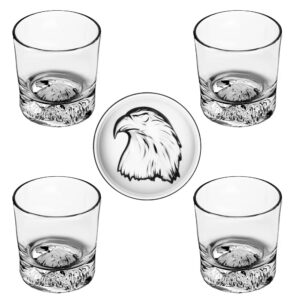 queen&stone lead free old fashioned whiskey glasses with eagle pattern on the thick weighted bottom 10oz set of 4 perfect for scotch, bourbon cocktails