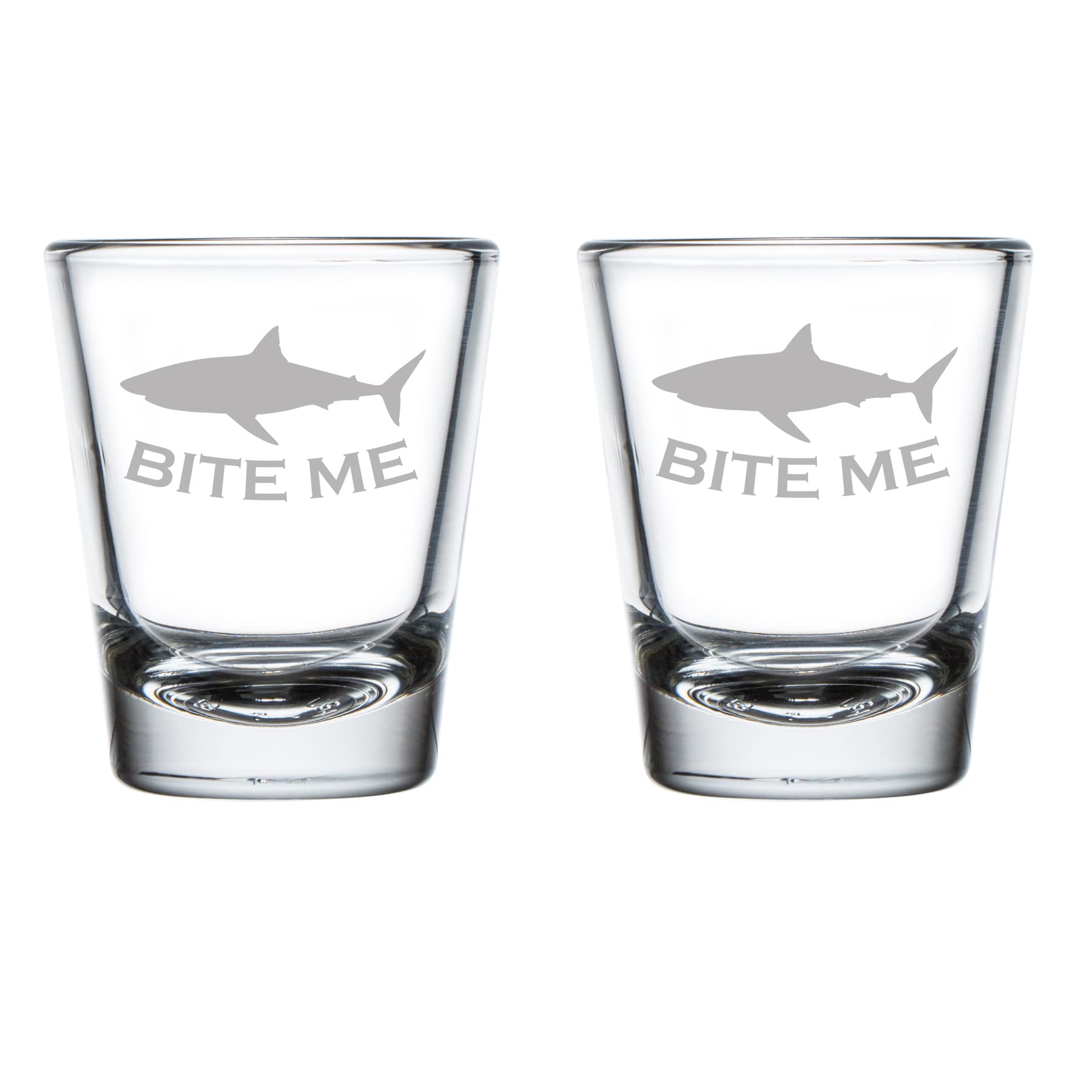 MIP Set of 2 Shot Glasses 1.75oz Shot Glass Bite Me Shark Funny