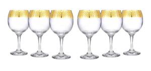 world gifts gold rimmed wine goblet 6-piece glass set greek key pattern contemporary drinkware