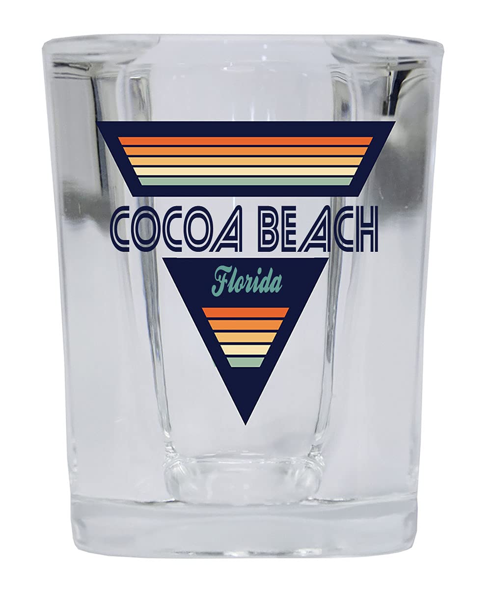 R and R Imports Cocoa Beach Florida 2 Ounce Square Base Liquor Shot Glass Retro Design