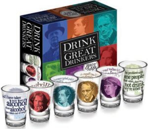 the unemployed philosophers guild great drinkers shot glasses, red/blue/yellow/purple/green/grey (6-piece)