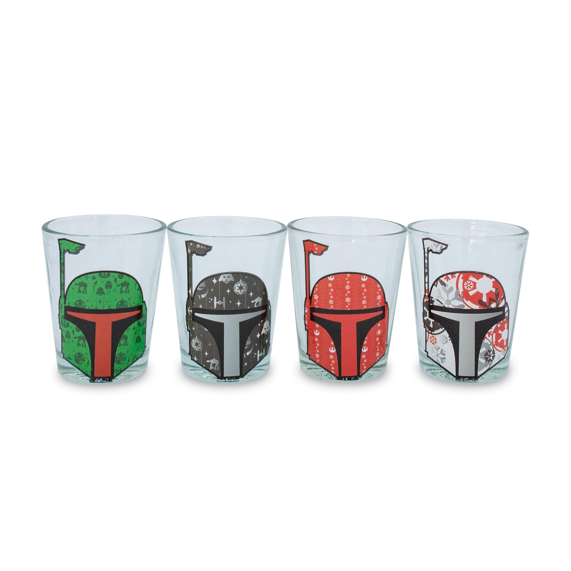 Silver Buffalo Star Wars Holiday Boba Fett 2.5-Ounce Mini Shot Glasses | Set of 4