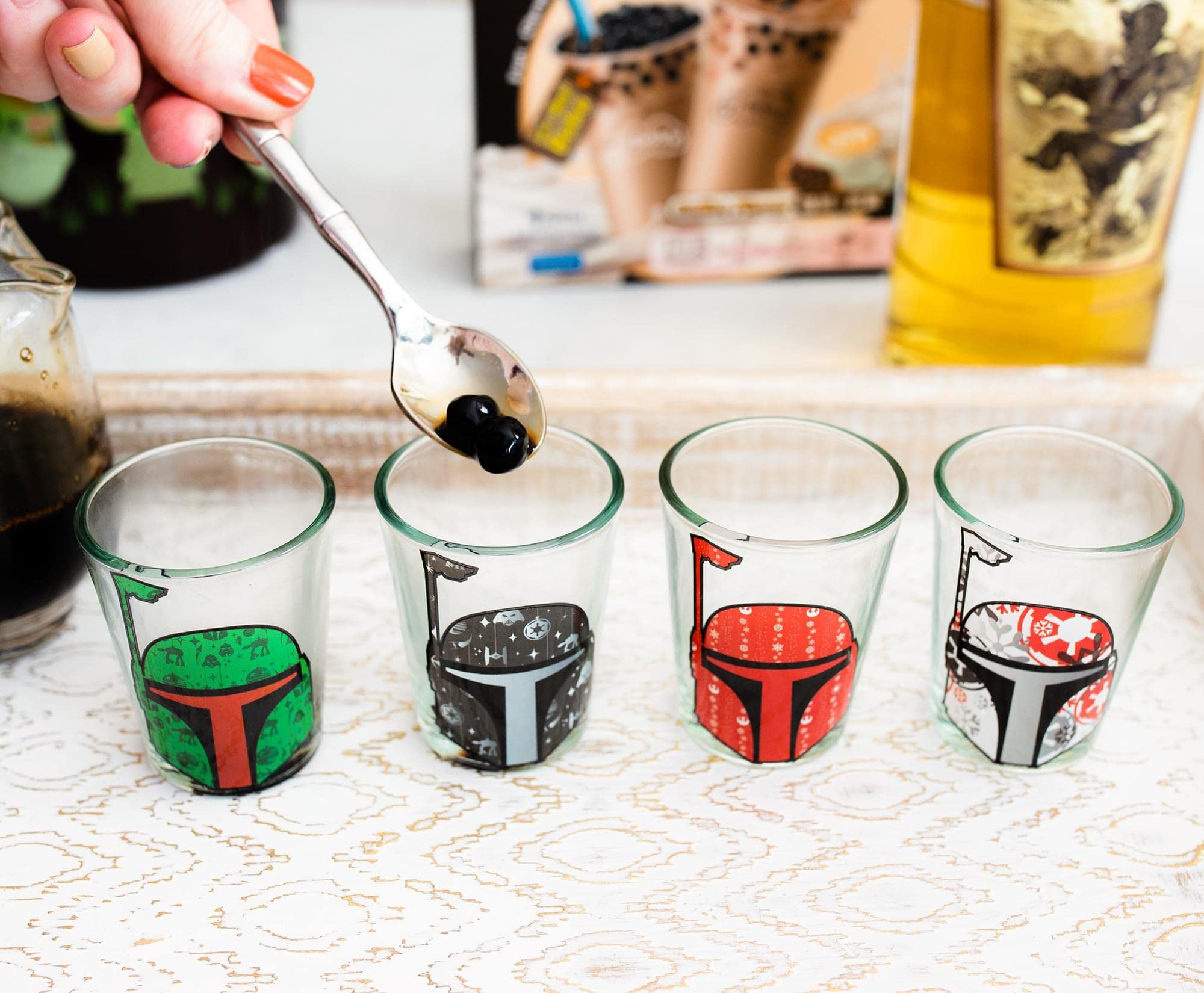 Silver Buffalo Star Wars Holiday Boba Fett 2.5-Ounce Mini Shot Glasses | Set of 4