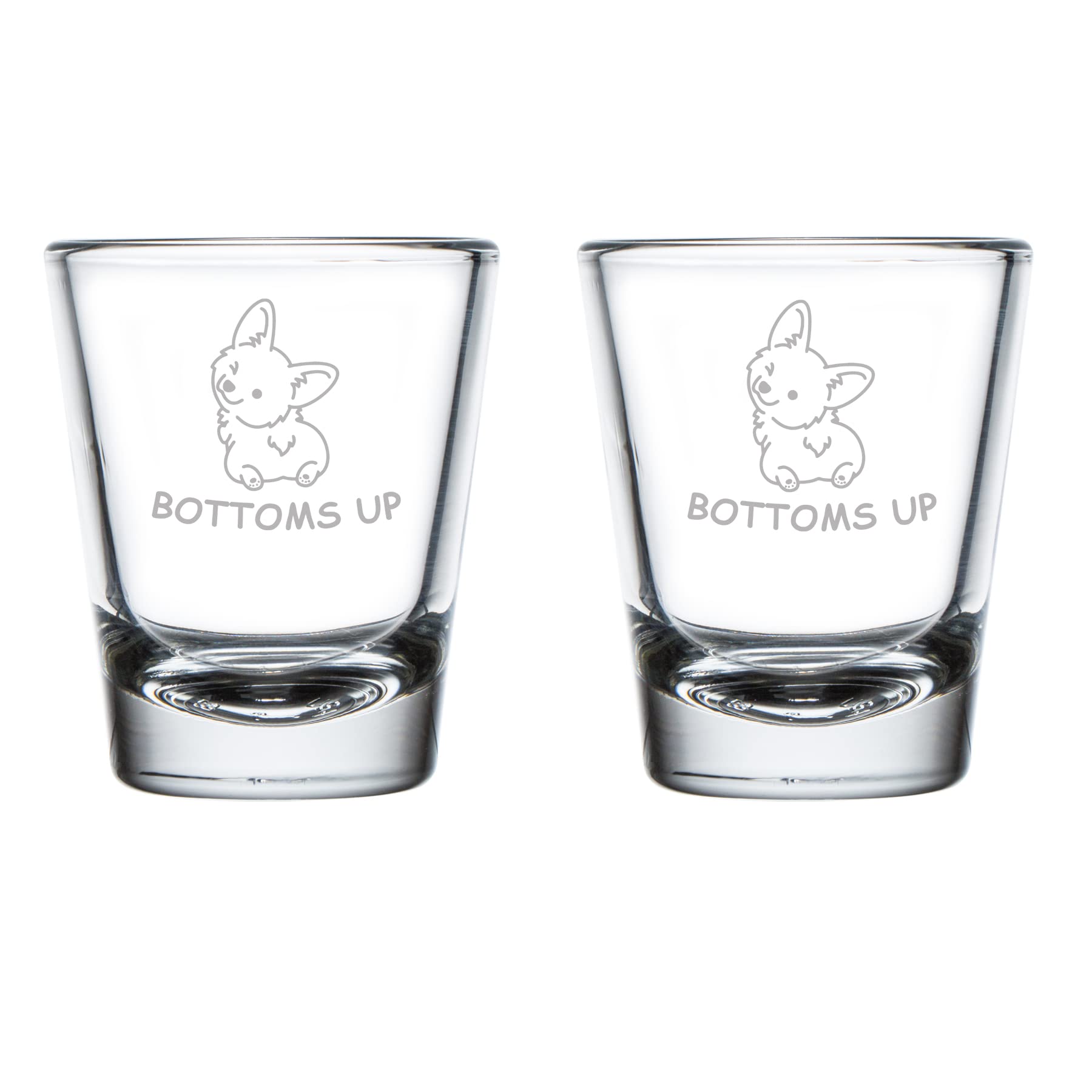 MIP Set of 2 Shot Glasses 1.75oz Shot Glass Corgi Butt Bottoms Up Funny