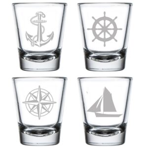 set of 4 shot glasses 1.75oz shot glass anchor boat compass nautical collection
